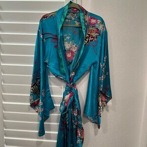 Vibrant Teal Floral Women's Robe